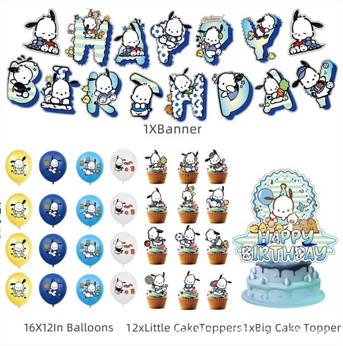 Pochacco Sanrio Balloons Happy birthday KIDS banner party decor cake topper - Picture 4 of 8