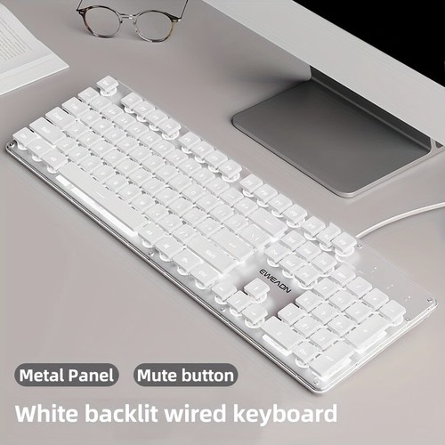 Backlit Gaming Keyboard Full Size 104Keys Silent Membrane USB Wired For PC White - Picture 6 of 26