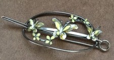 Yellow Oval Shaped Butterfly Handmade Metal Hairpin 3-1/2  X 1-3/4  