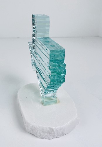 Stacked Glass Art Shape Of Texas Statue Sculpture Figure Stone Base Quartz 6x5x3 - Picture 3 of 19