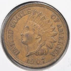 1907 Almost Uncirculated (AU) Indian Head Penny Cent