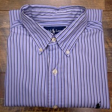 Ralph Lauren Classic Fit Shirt 16 34/35 Blue Striped Button Up Preppy Mens