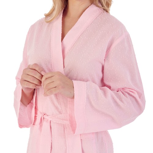 Dressing Gown Dobby Dot Robe Womens Slenderella Lightweight Cotton Summer Wrap - Picture 30 of 40