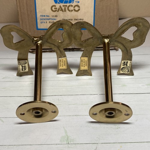 Vintage Brass Bow Ribbon Wall Hook (set of 2) Gold Tone Wall Mount Valentines - Picture 5 of 16