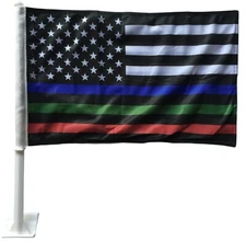 USA Police Fire Military Memorial 12"x18" Car Flag ROUGH TEX® Knit Double Sided