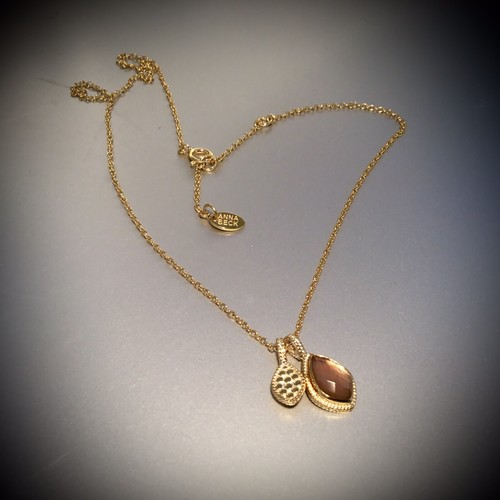 NWT ANNA BECK 18K GOLD PL STERLING SILVER PEACH QUARTZ CHARM PENDANT NECKLACE - Picture 8 of 8