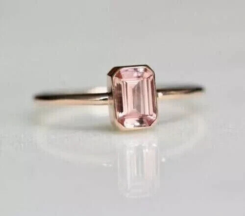 2Ct Emerald Cut Lab Created Morganite Halo Engagement Ring 14K Rose Gold Plated - Picture 3 of 5
