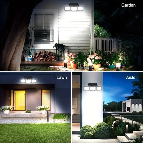3-Head Solar Light LED PIR Motion Sensor Outdoor Garden Wall Security Light (4x) - Picture 7 of 11