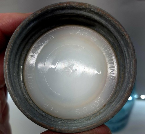 Antique Blue Ball Perfect Mason Quart Glass Jar & Zinc Lid; #7 circa 1910-1923 - Picture 9 of 9
