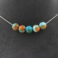 Halskette 5 Perlen Jaspis Blau Orange 8 Mm. Kette Aus Edelstahl Halskette Fem
