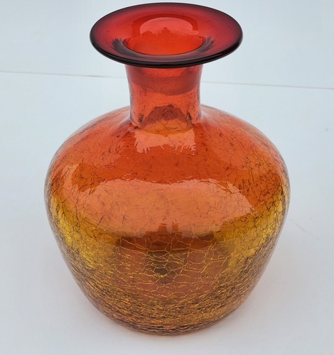 60's Mid C Modern BLENKO / RAINBOW Amberina Crackle Glass Decanter No Stopper - Picture 7 of 8