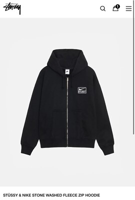 NWT Stussy x Nike FJ9175-10 Stone Washed Fleece Zip Up Hoodie Size XXL 2XL