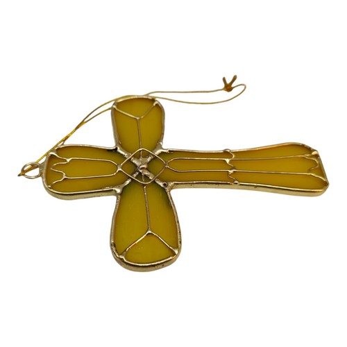 Stained Glass Cross Ornament Suncatcher Yellow Gold - Picture 3 of 5