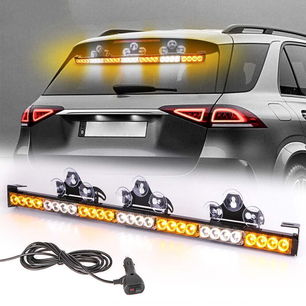 Car Vehicle Windshield Rear Amber/White LED Strobe Warning Hazard Light Bar Lamp