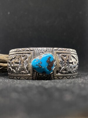 Important Native American Navajo Turquoise Coral Bear Sterling Silver Bracelet Important Native American Navajo Turquoise Coral Bear Sterling Silver Bracelet