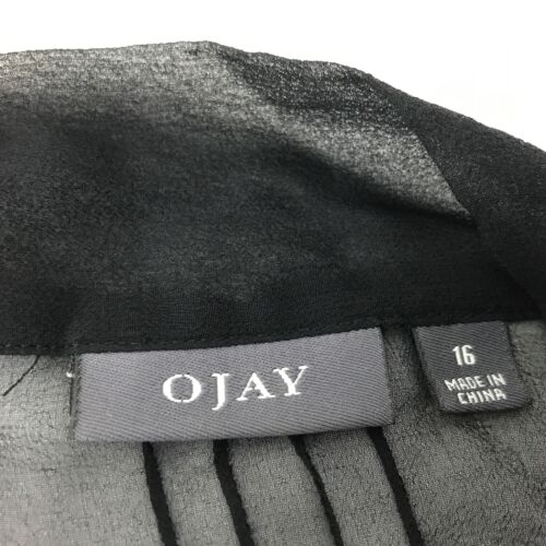 Ojay Blouse Black Size 16 Silk Chiffon Pussy Bow Ruffle Front Business Cocktail - Picture 10 of 12