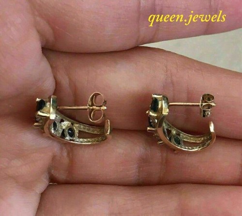 Hoop Earrings 1.50CT Round Cut Lab-Created Blue Sapphire 14K Yellow Gold Finish - Picture 4 of 5