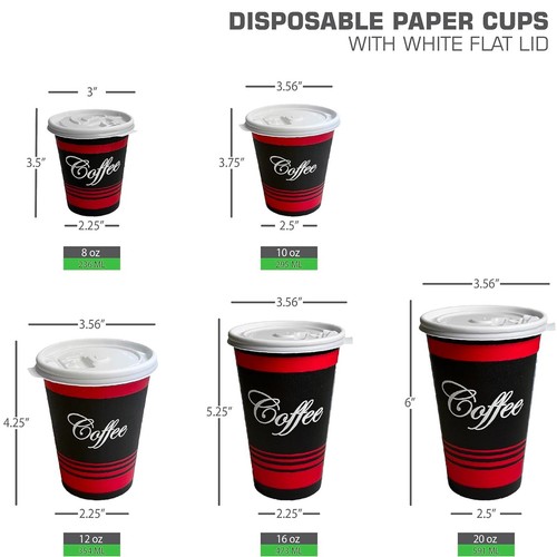 500 Pack 10 oz. Disposable Hot Cups w/ White Flat Lids - Leak-Proof Coffee Cups - Picture 3 of 7