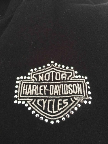 Beautiful Women's BLING Harley Davidson Black Cotton Spandex Hoodie Jacket Sz L - Picture 2 of 6