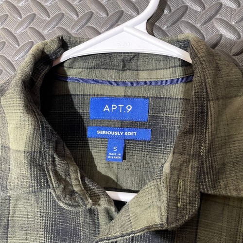 APT. 9 tasche verdi nere a quadri con bottoni abbigliamento casual morbida flanella uomo taglia S - Foto 3 di 8