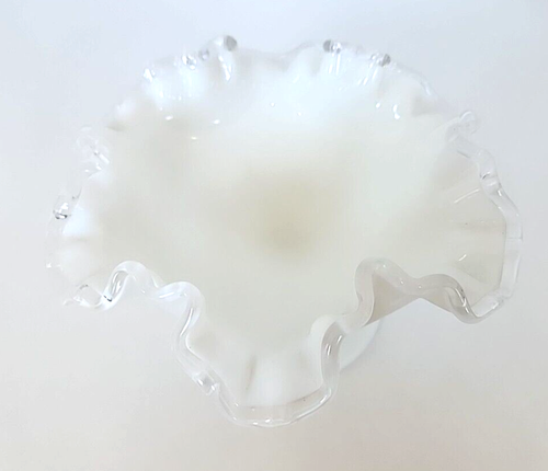 Vintage Silver Crest Ruffled Pedestal Milk Glass 7” Compote Dish Bowl - Picture 3 of 6