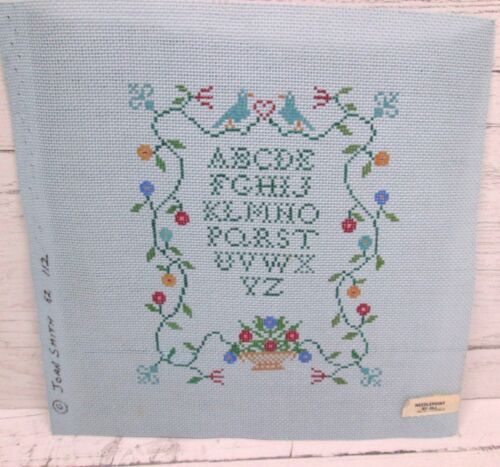 Vintage 80s Hand Painted Alphabet Needlepoint Sampler Bird Flower Joan Smith - Picture 2 of 5