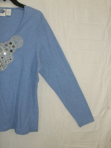 Suéter Top Diane Gilman Azul Manga Larga Adornado ~ 2X ~ NUEVO ~ y1 - Imagen 4 de 6