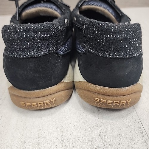 Sperry Top Sider Shoes Women Size 7.5 Black Silver Leather Slip On Boat Loafers - Picture 12 of 13