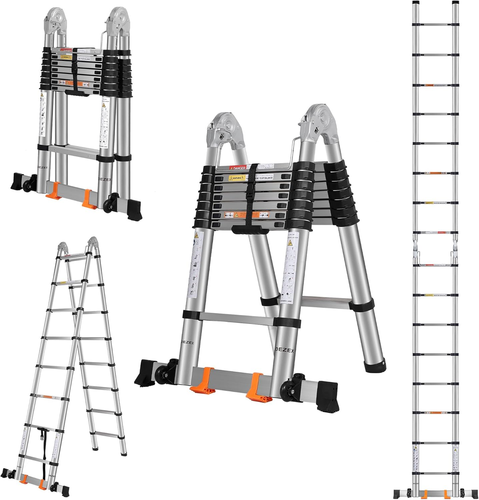 Escalera telescópica de acero inoxidable de 16,5 pies con estructura en A - Picture 9 of 12