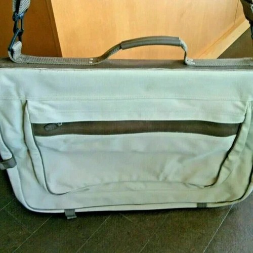 Garment Bag Eddie Bauer Khaki Canvas Leather Ford Edition Luggage Travel Carry - Picture 11 of 24