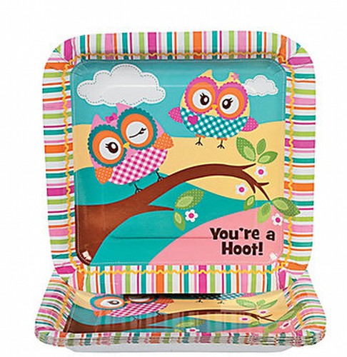 YOURE A HOOT OWL PARTY Lunch Dinner Plates Disposable Owls Paper Plate Pack of 8 - Picture 2 of 3
