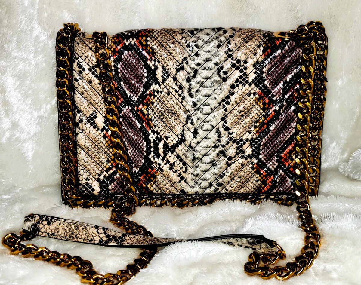 Aldo Python Snakeskin Pattern Bag Greenwald Crossbody Decorative Chain