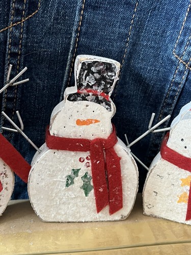 Snowman Winter Wishes Chunky Wood Shelf Sitter Primitive Christmas Mica Set of 3 - Picture 3 of 12