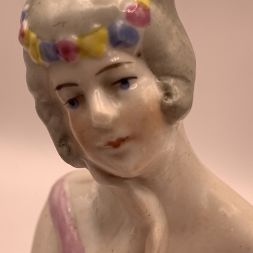 Vintage Half Doll for Pin Cushion Porcelain Pink Lady w Floral Head Garland 6087 - Picture 8 of 9