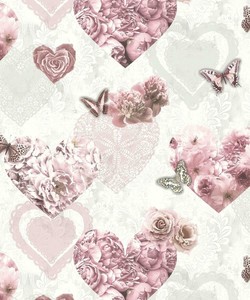 Avoir Images Arthouse Rose Blanc Floral Paillete Papier Peint Papillons Coeurs le plus cool salutations