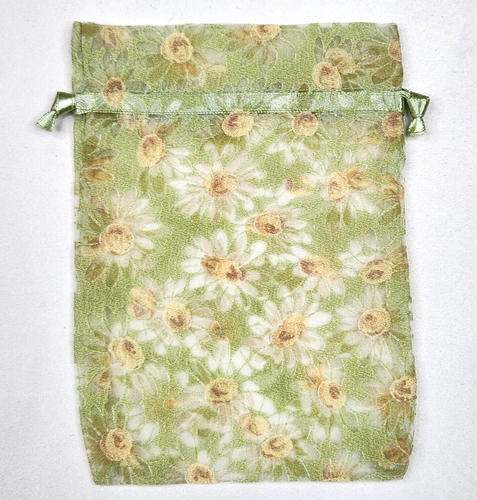 x14 Bolsas de Organza con Cordón 3"x4 Verde Salvia con Margaritas Floral Bolsa de Regalo Bolsa - Imagen 3 de 6