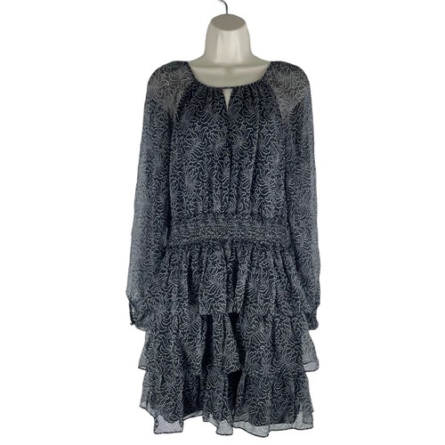 Cinq a Sept Annabel Printted Silk Dress Tiered Ruffle Georgette Women Size 8 - Picture 3 of 10