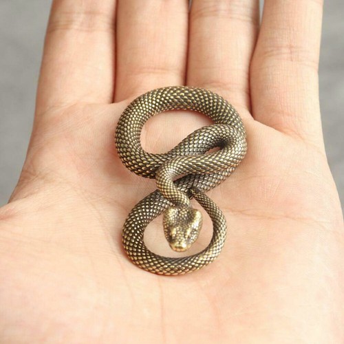 5PC Copper Bronze Retro Snake Statue Handmade Keychain Pendant Crafts Decor Gift - Picture 2 of 12