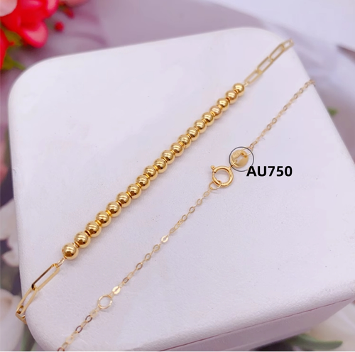 18K Yellow Gold Lucky Transfer beads Chain Necklace Link Choker Women - Picture 5 of 6
