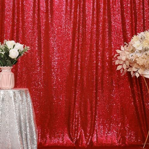 Sequin Wedding Backdrop Photography Background Party Curtain, 10Ftx10Ft Red - Picture 7 of 7