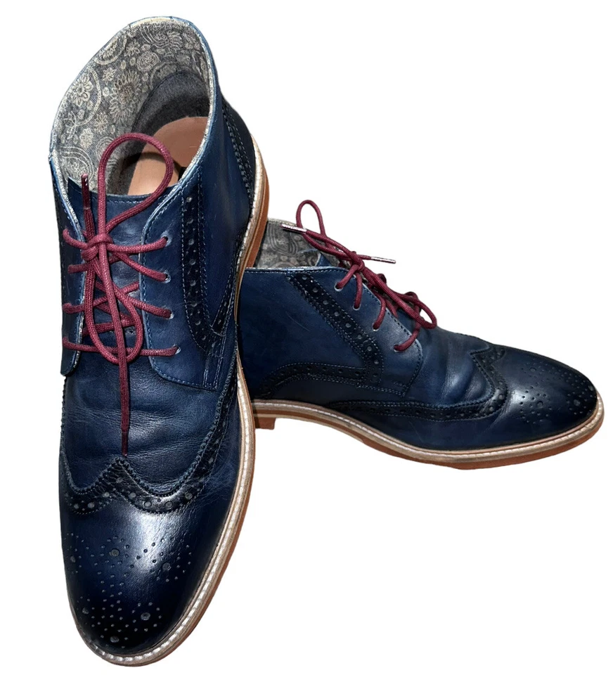 BOTAS DE TORNOZELO RUSH GORDON RUSH PONTA ASA MASCULINA COURO AZUL UPPE TAMANHO 10 - Imagem 3 de 4