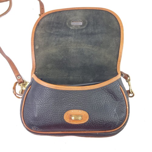 Vintage Dooney And Bourke Horseshoe Purse Blue Tan Leather Saddle Hand Bag - Picture 7 of 13