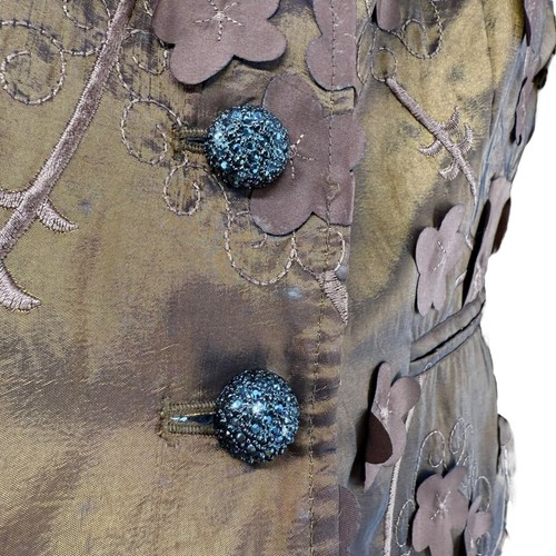 Town And Travel Blazer Braun 3D Blumen Schimmer Gr. M Art To Wear Vier Knöpfe - Bild 4 von 8