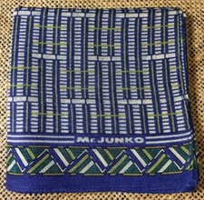 BLUE  GREEN BAMBOO JAPAN ART VINTAGE MEN HANDKERCHIEF POCKET SQUARE COTTON 18"