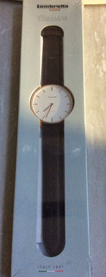 Lambretta Classico 36 Rose Gold Watch White Dial on Brown Genuine Leather Band!
