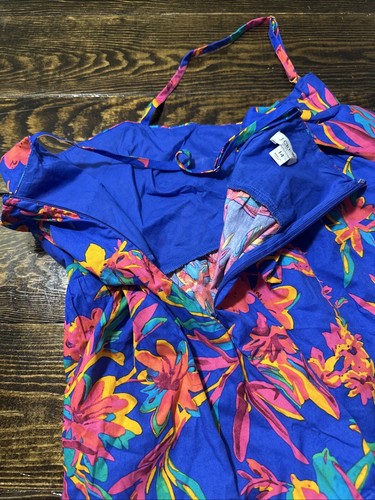 J. Crew brillantblaues fuchsiafarbenes Trägertop zum Binden seitlicher Reißverschluss Größe 14 Schleife Blumenmuster - Bild 5 von 5