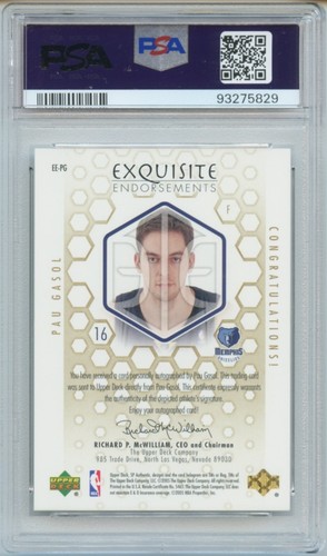 2004 SP Authentic Pau Gasol Exquisite Endorsements Platinum Auto 1/1 PSA 10 AU10 - Picture 2 of 2