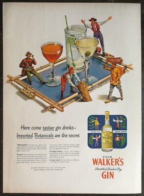 Vintage 1951 Hiram Walker's London Dry Gin Full Page Original Ad 823