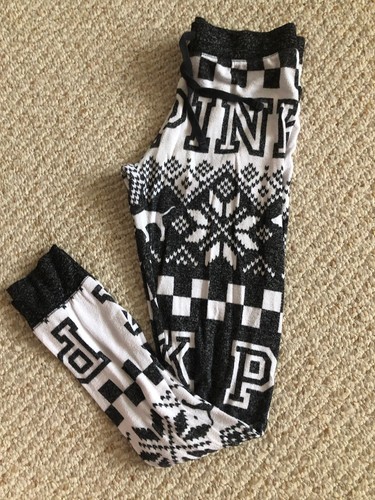 PINK Victoria’s Secret Sleepwear Black White Print Knit Jogger PJ Bottoms XS