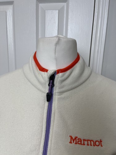 MARMOT White Full Zip Fleece Jacket Size Medium Zip Pockets Logo Embroidery - Picture 2 of 10